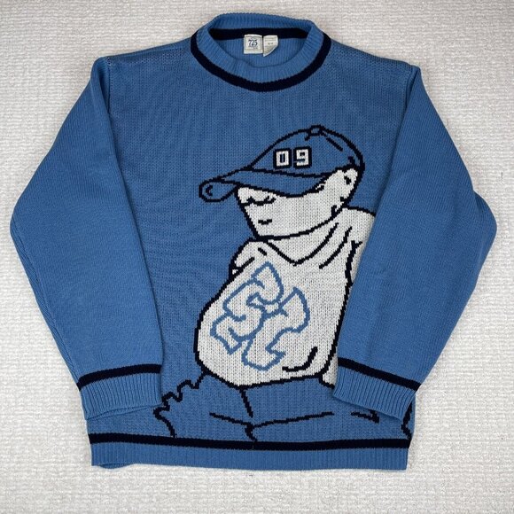 VINTAGE 725 Originals Sweater Blue AOP Y2K Hip Hop Baggy Knit Graphic Size M - Picture 1 of 16